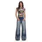 Damen Weite Bootcut Jeans mit hohem Bund