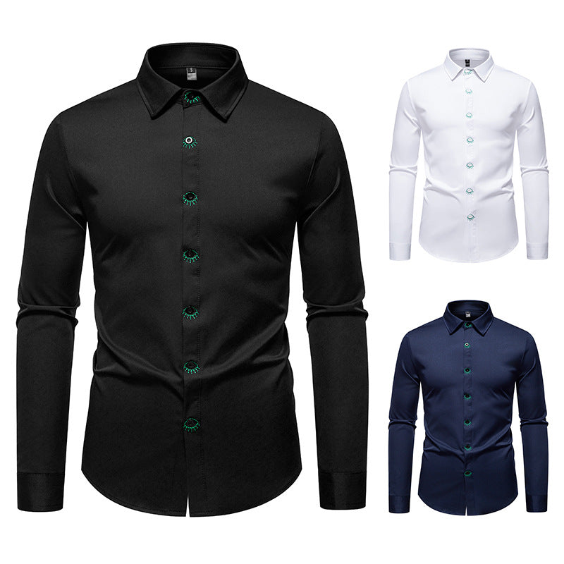 Herren elegantes Langarmhemd mit kreativen Stickdetails R&B