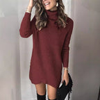 Damen Strickkleid mit hohem Kragen und strukturiertem Design R&B
