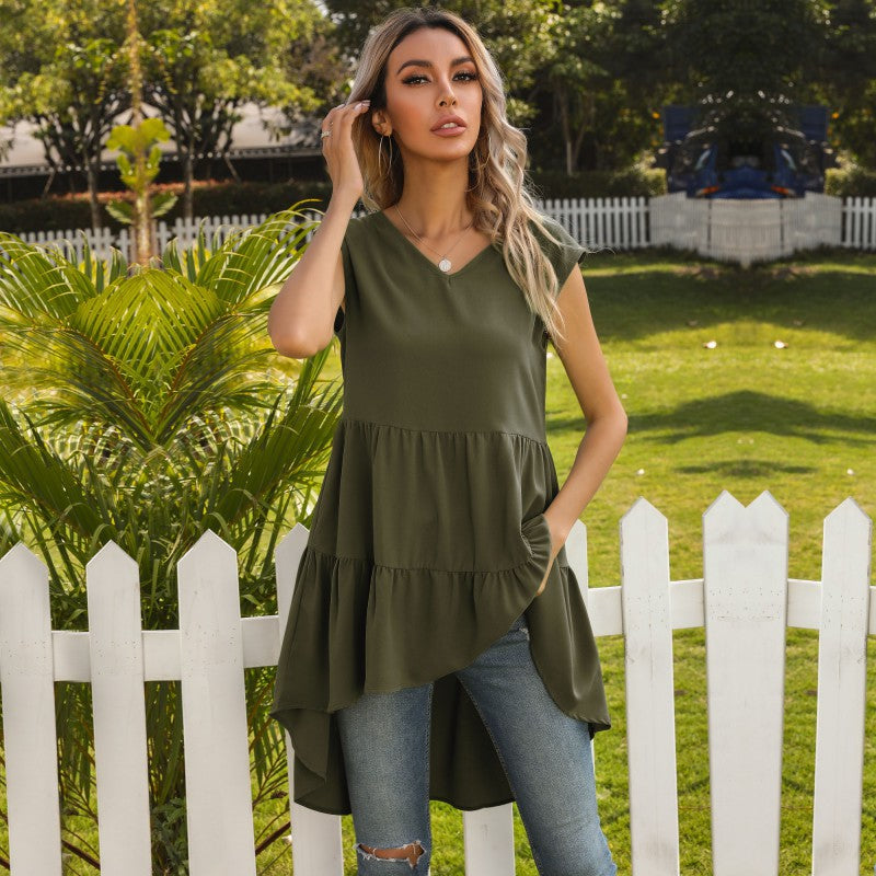 Damen asymmetrisches längeres Oberteil mit voluminösem Saum R&B