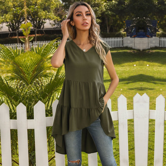 Damen asymmetrisches längeres Oberteil mit voluminösem Saum R&B