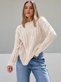 Damen Grobstrickpullover mit Wellenmuster und weitem Schnitt R&B