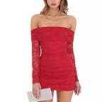 Damen Off-Shoulder Spitzenkleid im figurbetonten Schnitt R&B