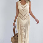 Damen gehäkeltes Maxikleid mit dezenter Lochmuster-Optik R&B