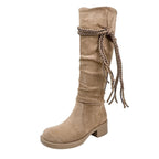 Damen Modische Stiefel mit lässigem Falten-Design und dekorativen Fransen R&B