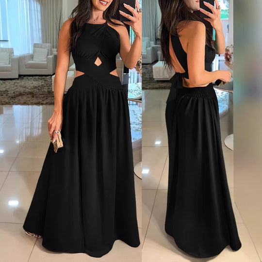 Damen Maxikleid mit eleganter Überkreuzung und modischem Ausschnitt R&B