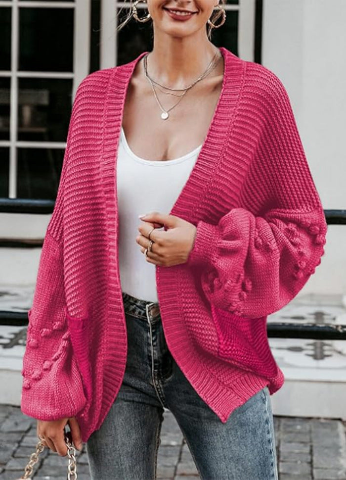 Damen Strickjacke mit Ballonärmeln und strukturierter Maschenoptik R&B