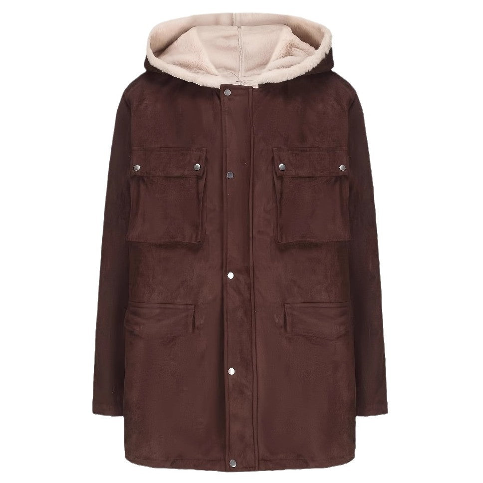 Damen elegante und warme Fleecejacke mit Kapuze R&B