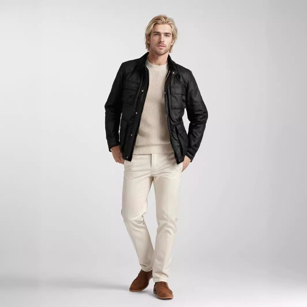 Herren funktionale Utility-Jacke mit warmem Fleece-Kragen und praktischen Taschen R&B