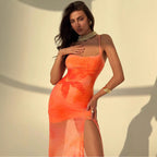 Damen Maxikleid mit seitlichem Schlitz und floralen Akzenten R&B