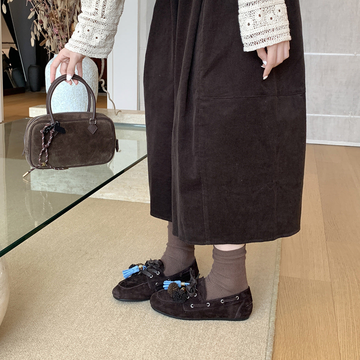 Damen Mokassins mit dekorativem Quasten-Design und weichem Wildleder