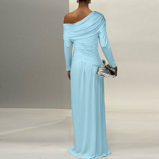 Damen elegantes Wickel-Maxi-Kleid mit asymmetrischem Schnitt R&B