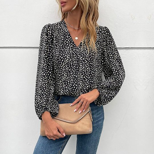 Damen blouse mit V-Ausschnitt und voluminösen Ärmeln R&B