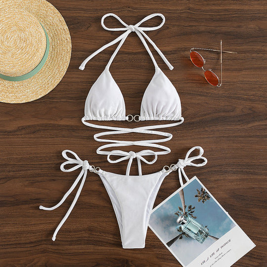Damen Triangel-Bikini mit verstellbaren Trägern und luxuriösem Samt-Design R&B