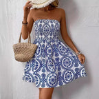 Damen nan schulterfreies Sommerkleid mit Smokoberteil und ausgestelltem Tellerrock R&B