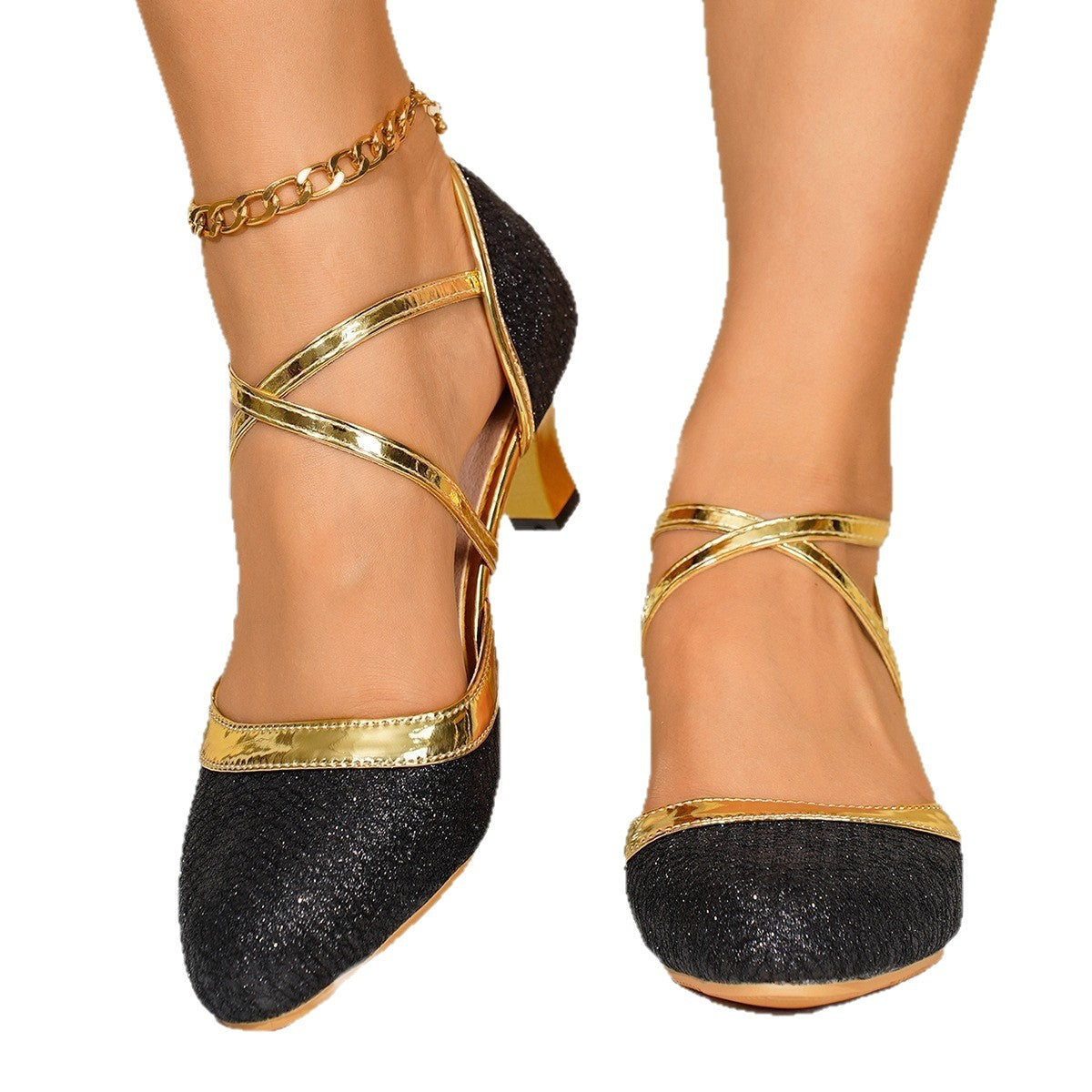 Damen Glitzernde High Heel Pumps mit eleganter Riemen-Optik