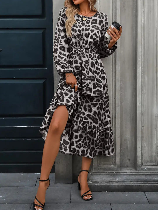 Damen Maxikleid mit tierischem Muster und fließendem Schnitt R&B