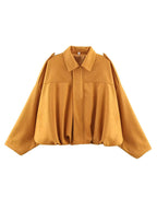 Damen lockere Cropped Jacke aus Wildlederimitat R&B