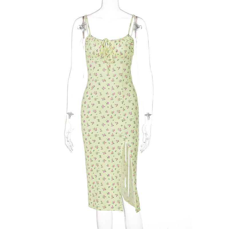Damen Midi-Kleid mit floralem Muster und raffiniertem Schlitz R&B