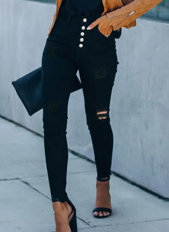 Damen Hochtaillierte Ripped Jeans R&B