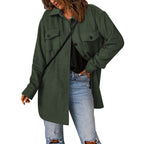 Damen gemütliche Oversize-Hemdjacke mit praktischen Taschen R&B