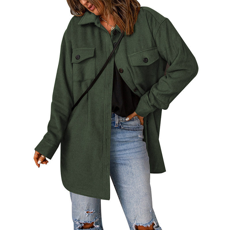 Damen gemütliche Oversize-Hemdjacke mit praktischen Taschen R&B