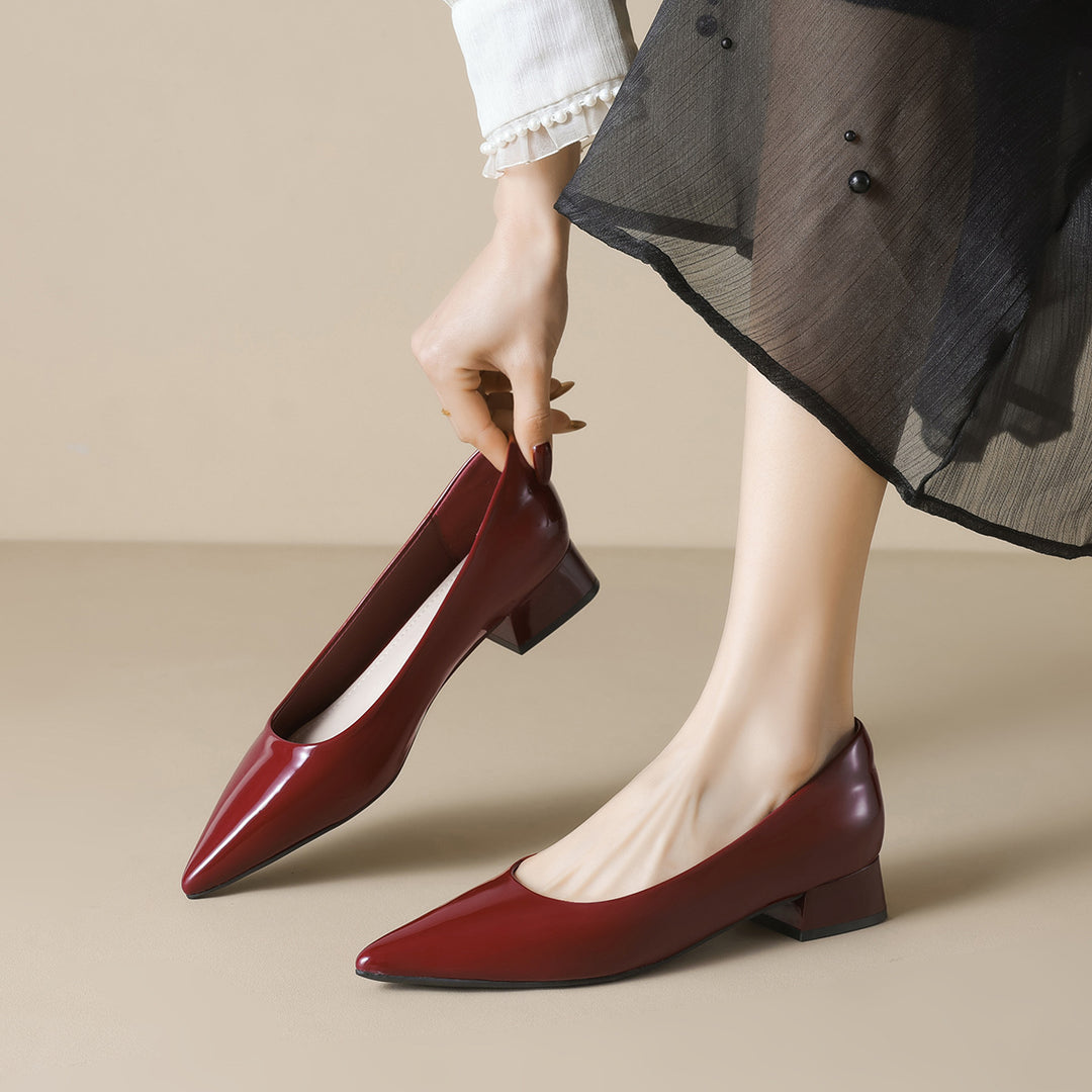 Damen elegante Ballerinas mit spitzem Zehenbereich und komfortablem Blockabsatz R&B