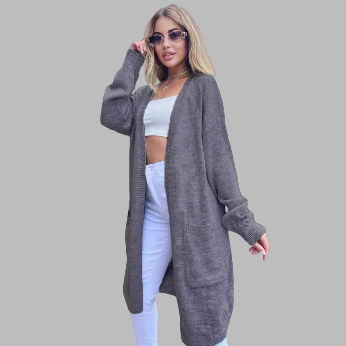 Damen Grobstrick-Cardigan mit großzügigen Taschen und offenem Schnitt R&B