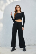 Damen Cropped Oberteil und Weite Hose Set R&B