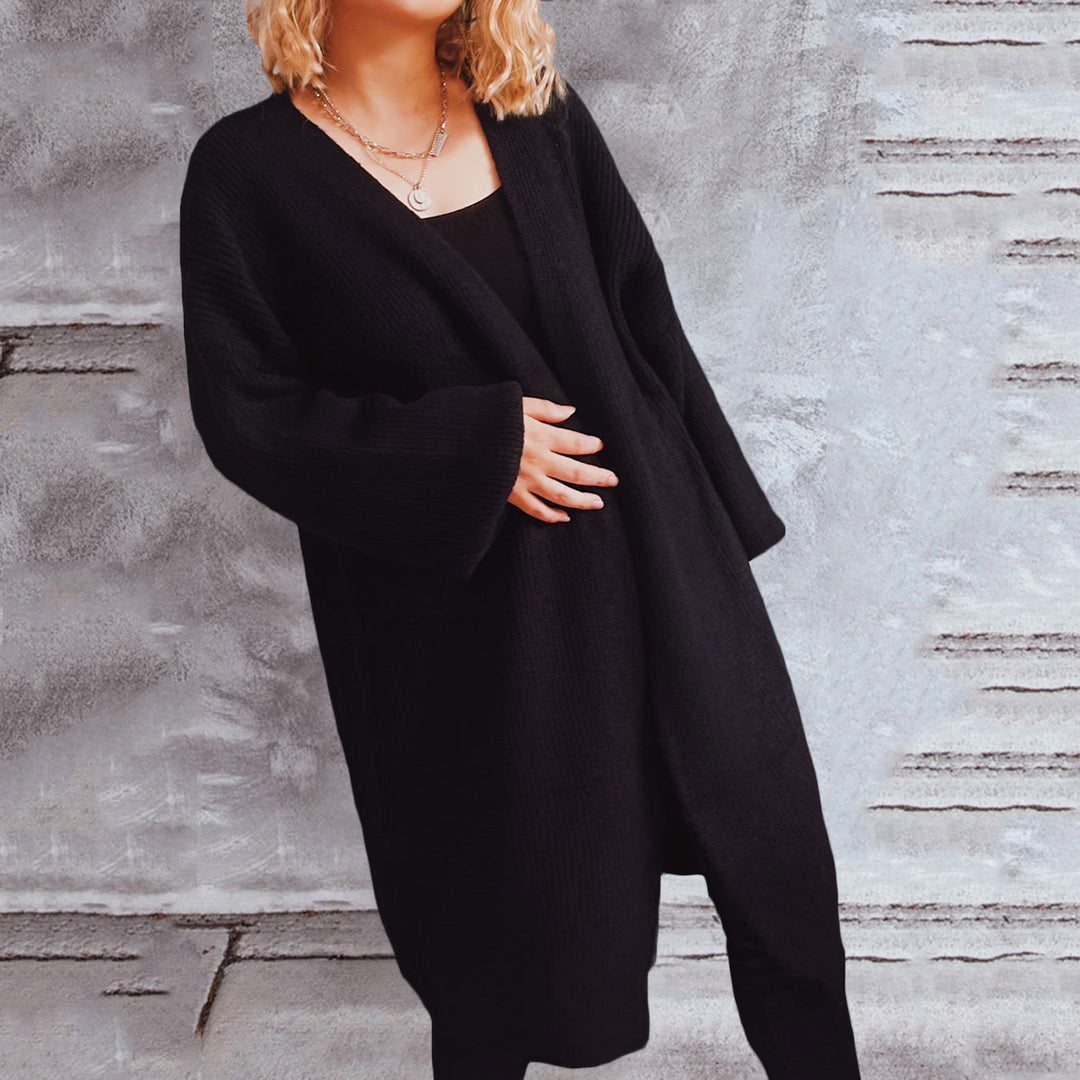 Damen lässiger Strickcardigan mit lässigen Oversize-Ärmeln und offenem Schnitt R&B