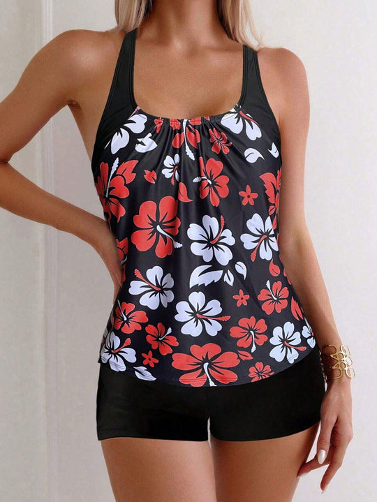 Damen Sportliches Tankini-Set mit floralen Akzenten R&B