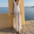 Damen Elegantes Strandkleid mit fransigen Details und tiefem V-Ausschnitt R&B