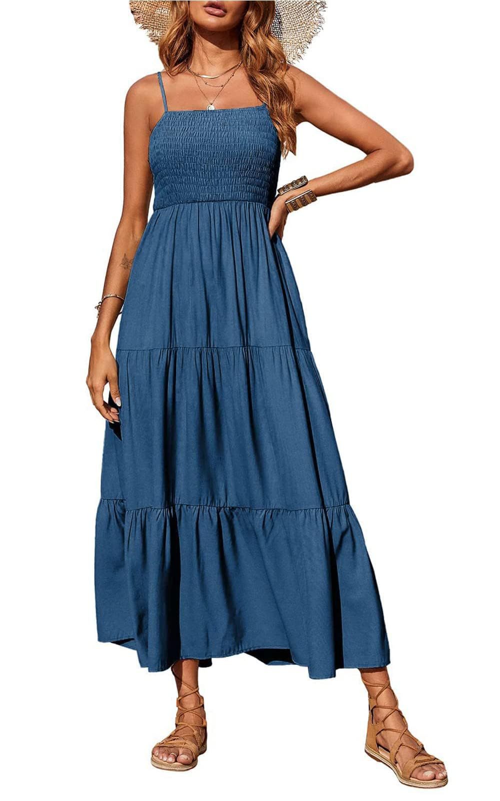 Damen Maxidress mit Spaghettiträgern und Volant-Design R&B