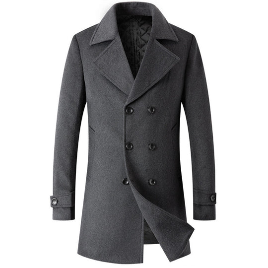 Herren eleganter Wende-Mantel mit doppelter Knopfleiste und verborgenem Gürtel R&B