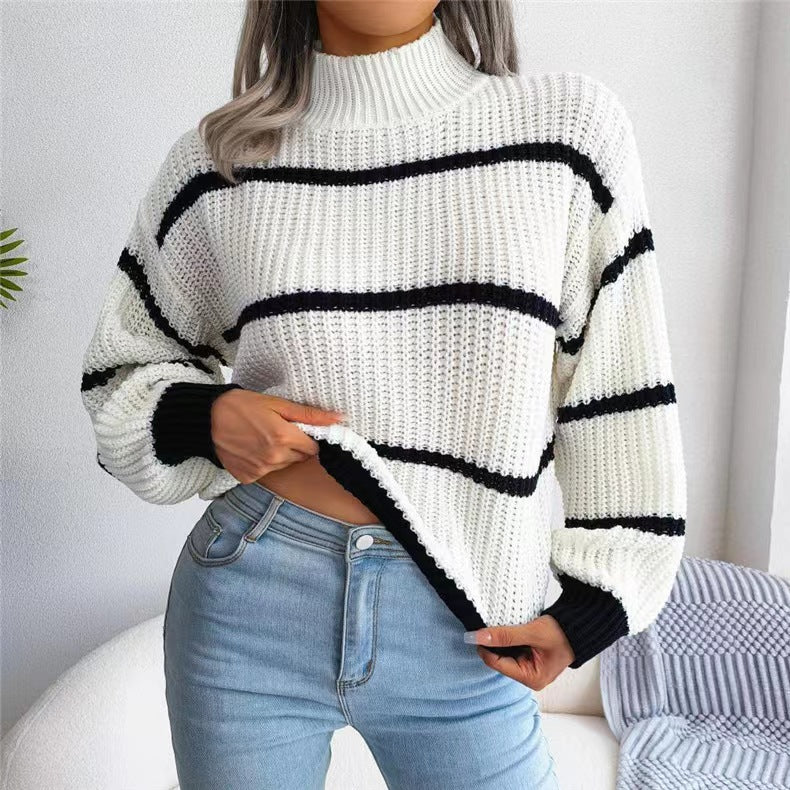 Damen Strickpullover mit überschnittenen Schultern und Stehkragen R&B
