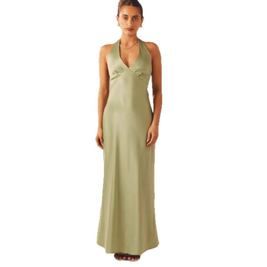 Damen Elegantes ärmelloses Hochzeitskleid mit Taillierungsband und fließendem Stoff R&B