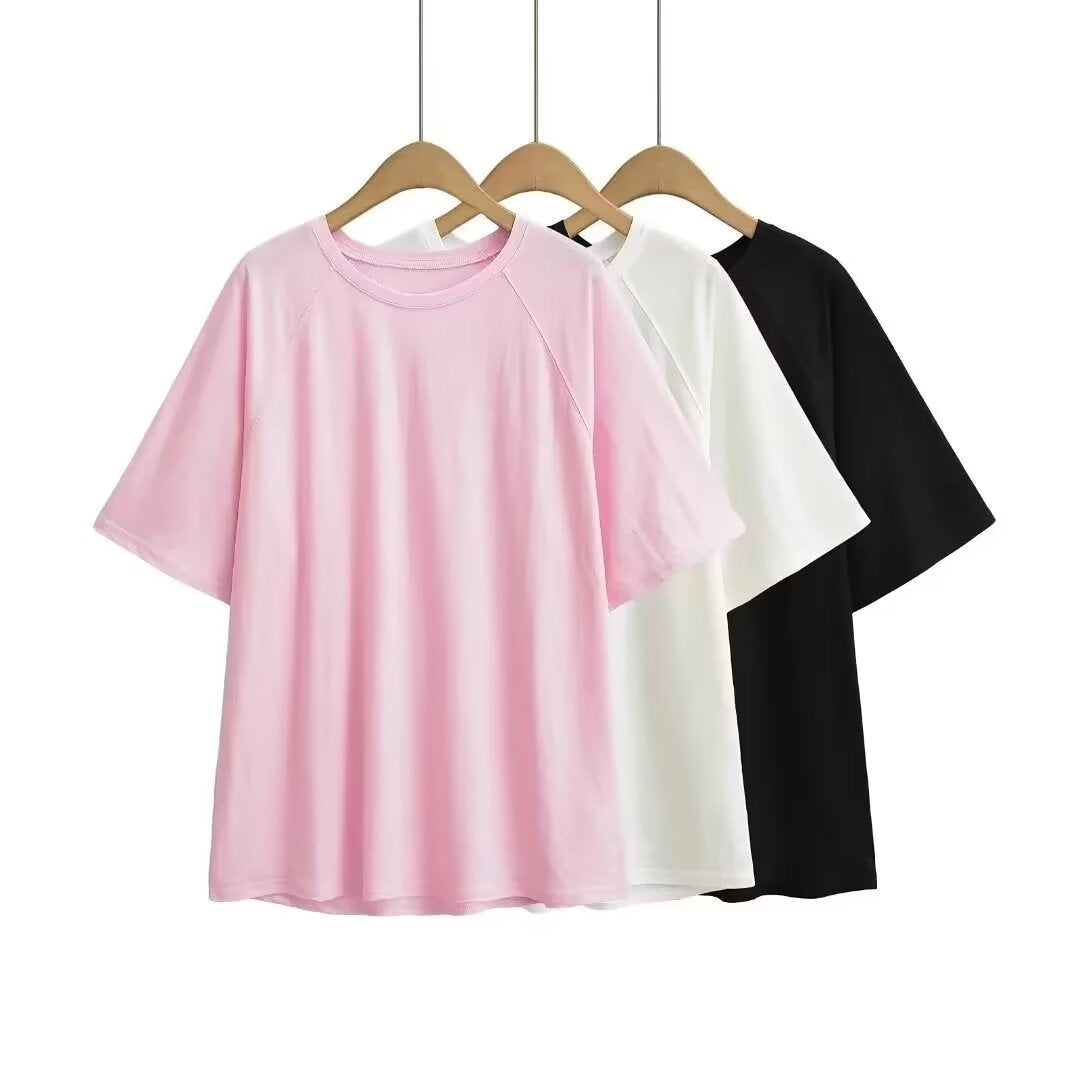 Damen lässiges T-Shirt mit überschnittenen Ärmeln R&B