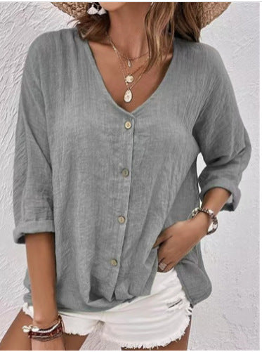 Damen Leichtes Viskosebluse mit Knopfleiste R&B