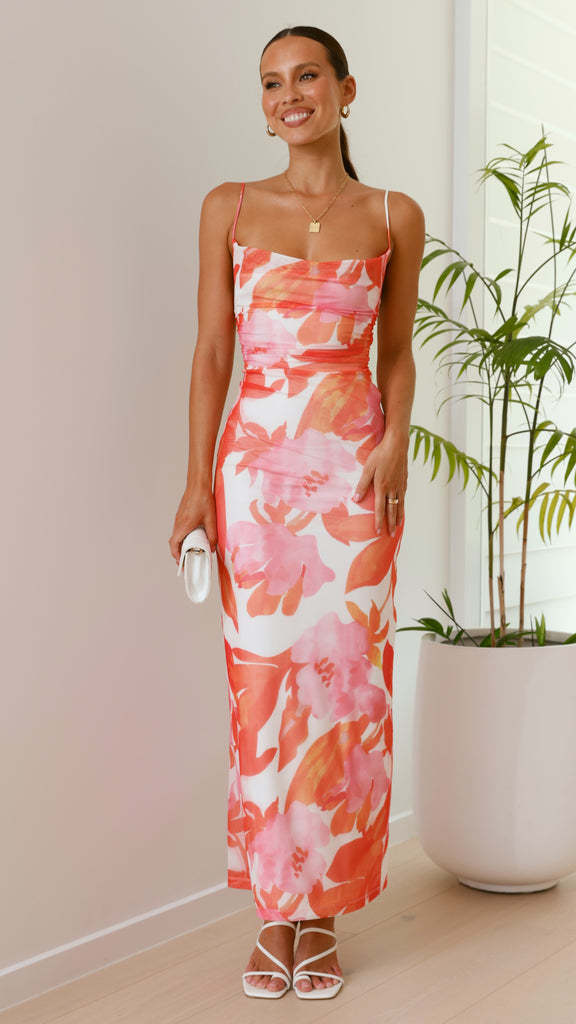 Damen Maxi-Kleid mit ärmellosem Schnitt und elegantem floralem Design R&B