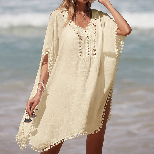 Damen luftiger Kaftan mit fransigen Akzenten und durchbrochenem Design R&B