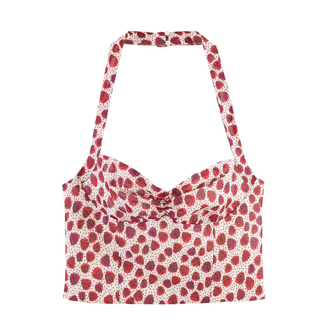 Damen Crop-Top im fruchtigen Design mit elegantem Wickelverschluss R&B