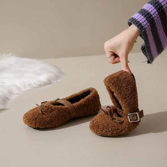 Damen Ballerinas aus kuscheligem Stoff mit verstellbarem Riemen und Schleifen-Applikation R&B