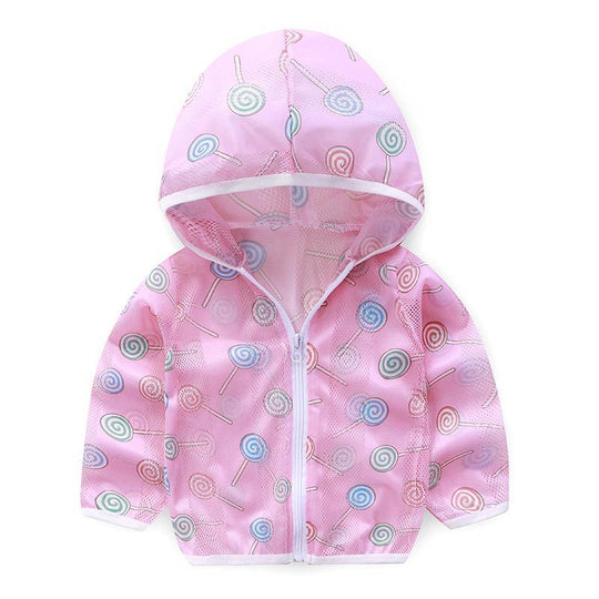 Unisex nan atmungsaktive Netz Kapuzen-Sonnenjacke für Säuglinge mit Reißverschluss und verspieltem Elefantenmotiv R&B