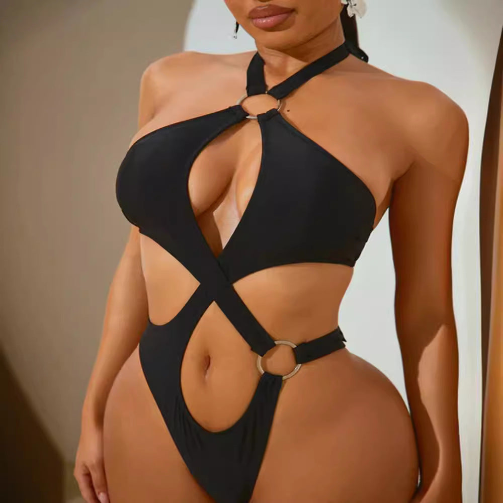 Damen Designer-Bikini mit asymmetrischem Schnitt und Ringdetails R&B