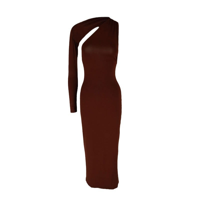 Damen Elegantes asymmetrisches Maxikleid mit einem Ärmel und figurbetonter Silhouette R&B