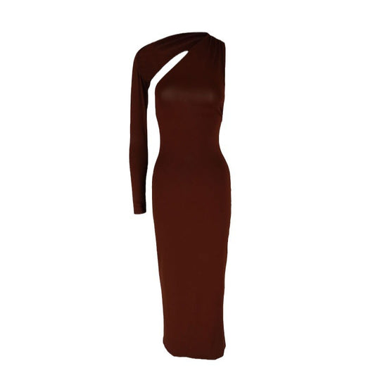 Damen Elegantes asymmetrisches Maxikleid mit einem Ärmel und figurbetonter Silhouette R&B