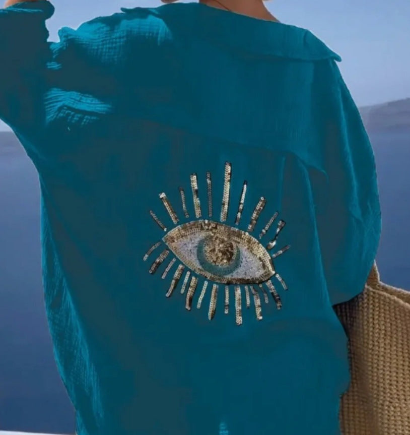 Damen Bluse mit einzigartigem Auge-Stickerei R&B
