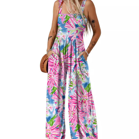 Damen luftiger Blumendruck Jumpsuit im Maxiformat mit praktischen Taschen R&B