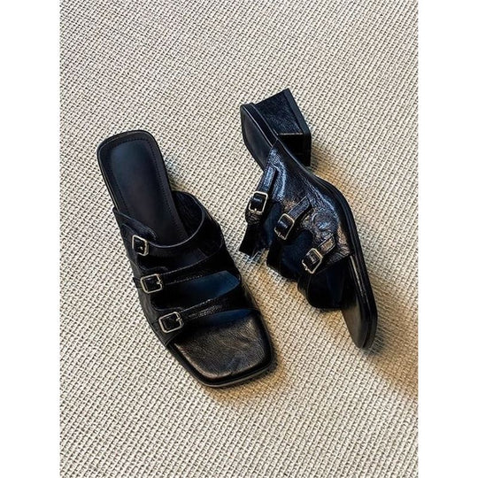 Damen stilvolle Mules mit verstellbaren Riemen R&B