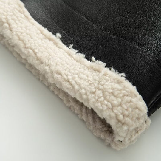 Damen Kunstlederjacke mit warmem Sherpa-Futter und praktischen Taschen R&B